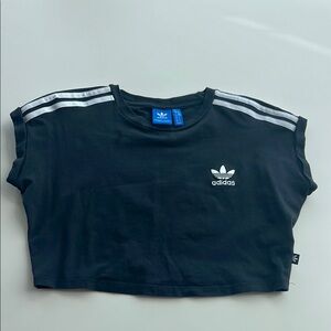 Adidas Black Cropped T-Shirt with Stripes